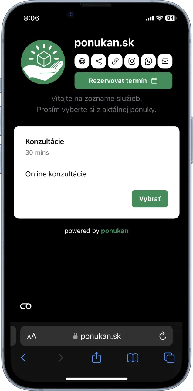 Mobile booking page preview