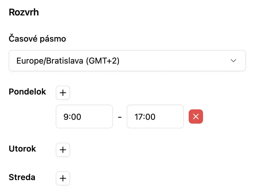 Availability settings interface / scheduler