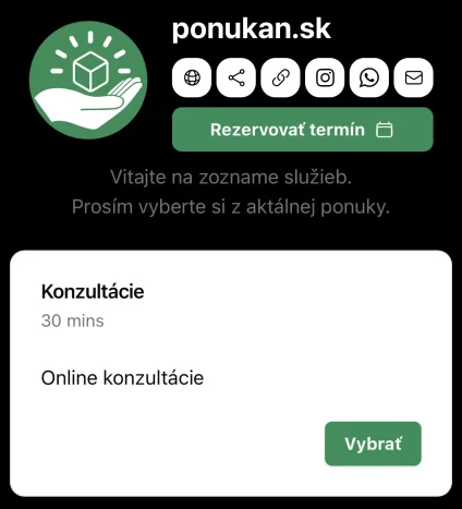 Example of sharing a booking link